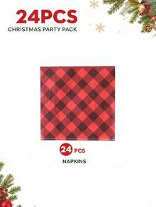 24/48PCS Disposable Paper Party Tableware Set, Red & Black Buffalo Plaid Print, Suitable For Rustic Christmas Party, Cabin Gathering, Winter Camping, Family Celebration, Christmas Eve, New Year Party And Rustic Holiday Table Decor - Multi-color 2 - View 13