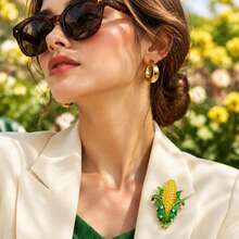 1pc Metal Fruit Corn Brooch Enamel Rhinestone Personalized Pin High-End Clothing Versatile Accessory Small Corsage - Yellow - View 2