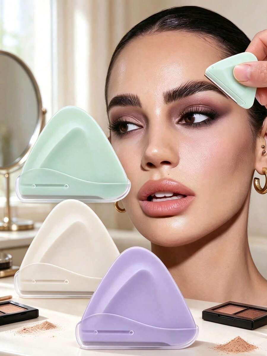 2/1pc Macaron Triangle , Portable, Suitable For Beginners, Triangle Blade Head Fits Eyebrow Bone For Precise Natural Brow Shaping, With Protective Cover To Prevent Scratches, Compact And Easy To Carry, Suitable For Daily Use - Multicolor - View 1