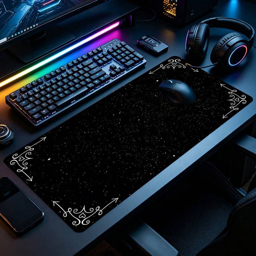 Black Starry Sky Desk Mat Gaming Mouse Pad, Extended XL Mousepad Stitched Edge Non-Slip Rubber Base, Large Keyboard Table Pad For Gamer Office Home Decor, Perfect Birthday Christmas Gift - View 1