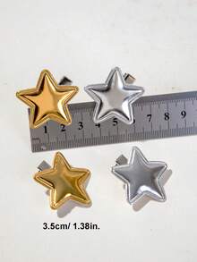 10pcs Girls Star Hair Clips, Gold & Silver Shiny Five-Pointed Star Alligator Hair Clips, Fashionable Cute Hair Accessories For Back Of Head, Christmas & Daily Use - Multicolor - View 3