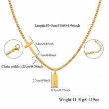 1pc Simple Fashion Cross Initial Pendant Golden Stainless Steel Chain Necklaces For Men - Yellow Gold - View 2