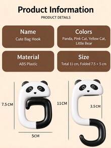 Cute Cartoon Animal Desktop Bag Hook, Foldable Portable ABS Material Handbag Hook, Panda Bear Design Desk Edge Handbag Holder, Suitable For Desk, School, Office - Multicolor - View 3