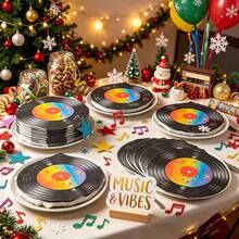 20/40/60 Pcs Black Vinyl Record Shape Rainbow Note Printed Disposable Napkin, Double 13-Inch Music Theme Napkin, Suitable For Rock Concert, Disco Night, Music Festival, Singer Birthday Party, Retro Music Event Table Decoration Supplies - View 11