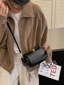 女款時尚單肩斜挎包，休閒百搭小方型手提包，適合外出、旅行、購物 - 黑色 - 查看 8