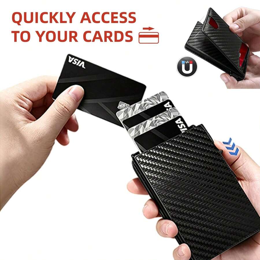 KAIDUCH RFID Card Wallet, Push-Card Design, Ultra-Thin Minimalist Men's RFID Card Holder, For Quick Cash And ID Access, Men's Portable Front Pocket Wallet With Quick Pop-Out Compact Wallet 2026 Men's Accessory Perfect Men's Gift - Black - View 1