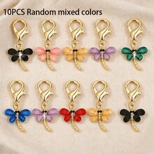 10pcs Random Mixed Color Dragonfly Pendant Keychain Bag Charm, Car Keychain, Chain Pendant, Rhinestone Lobster Clasp Charm, Alloy Bag Charm, DIY Jewelry Accessories, Women's Backpack Decoration, Small Gift - Multicolor - View 7