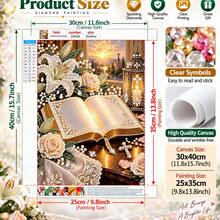 DIY 5D Special Shaped Pearl Diamond Painting Kit, Open Holy Bible With Lily Rose Cross & Candle Lantern Pearl Crystal Rhinestone Art Canvas, 30x40cm Frameless, Home Wall Decor, Handmade Gift - View 7