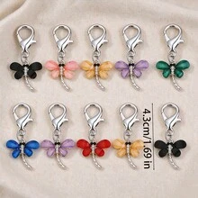 10pcs Random Mixed Color Dragonfly Pendant Keychain Bag Charm, Car Keychain, Chain Pendant, Rhinestone Lobster Clasp Charm, Alloy Bag Charm, DIY Jewelry Accessories, Women's Backpack Decoration, Small Gift - Multicolor - View 2