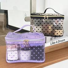 Minimalist Transparent Mesh Heart-Shaped Handheld Storage Bag With Double Zipper Closure For Home And Travel Makeup Organization - Multicolor - View 3