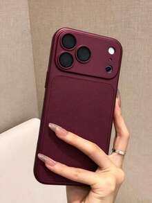 Soft Touch Solid Burgundy Contrast Border Phone Case, Shockproof Protective Shell, Ideal Gift For Friends, Mom, Best Friend, Compatible With Apple 17/ 16/ 15/ 14/ 13/12/11/Air/ 17/18 Pro Max - Cherry Purple - View 3