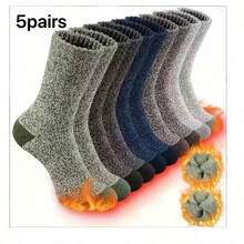 5 Pairs Men's Warm Winter Socks - Comfortable & Warm, Suitable For Hiking, Fishing | Breathable Polyester Blend | Machine Washable (1/3/5 Pairs) - Multicolor - View 5