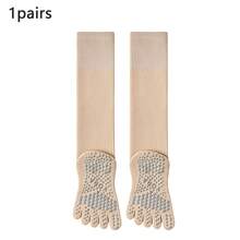 Women Color Block Knee High Five-Toe Non-Slip Yoga Socks, Grippy Silicone Sole Pilates Workout Socks - Multicolor - View 8