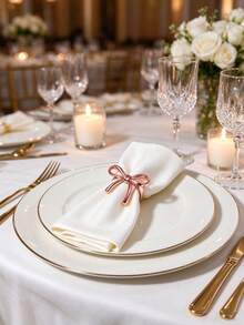 2-12pcs Metal Bow Napkin Rings, Luxury Round Metal Napkin Holders, Wedding, Party And Holiday Banquet Table Decor - Rose Gold - View 11