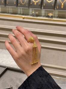 24K Gold Plated Ring, Rust-Resistant Gold Alternative Filigree Disc Jhumka Bell Multi-Strand Tassel Chain Statement Ring Jewellery Women - Tassel Ring - View 2