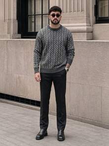 Lookun Men's Pullover Sweater Long Sleeve Fashion Casual Commute Outerwear Autumn/Winter - Dark Grey - View 8