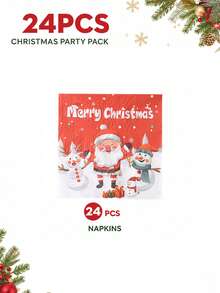24/48PCS Disposable Paper Party Tableware Set, Red Santa Claus, Snowman And Gift Print, Suitable For Christmas Party, Christmas Eve Gathering, Family Celebration, Office Party, Winter Event, New Year Celebration And Holiday Table Decor - Multi-color 3 - View 11