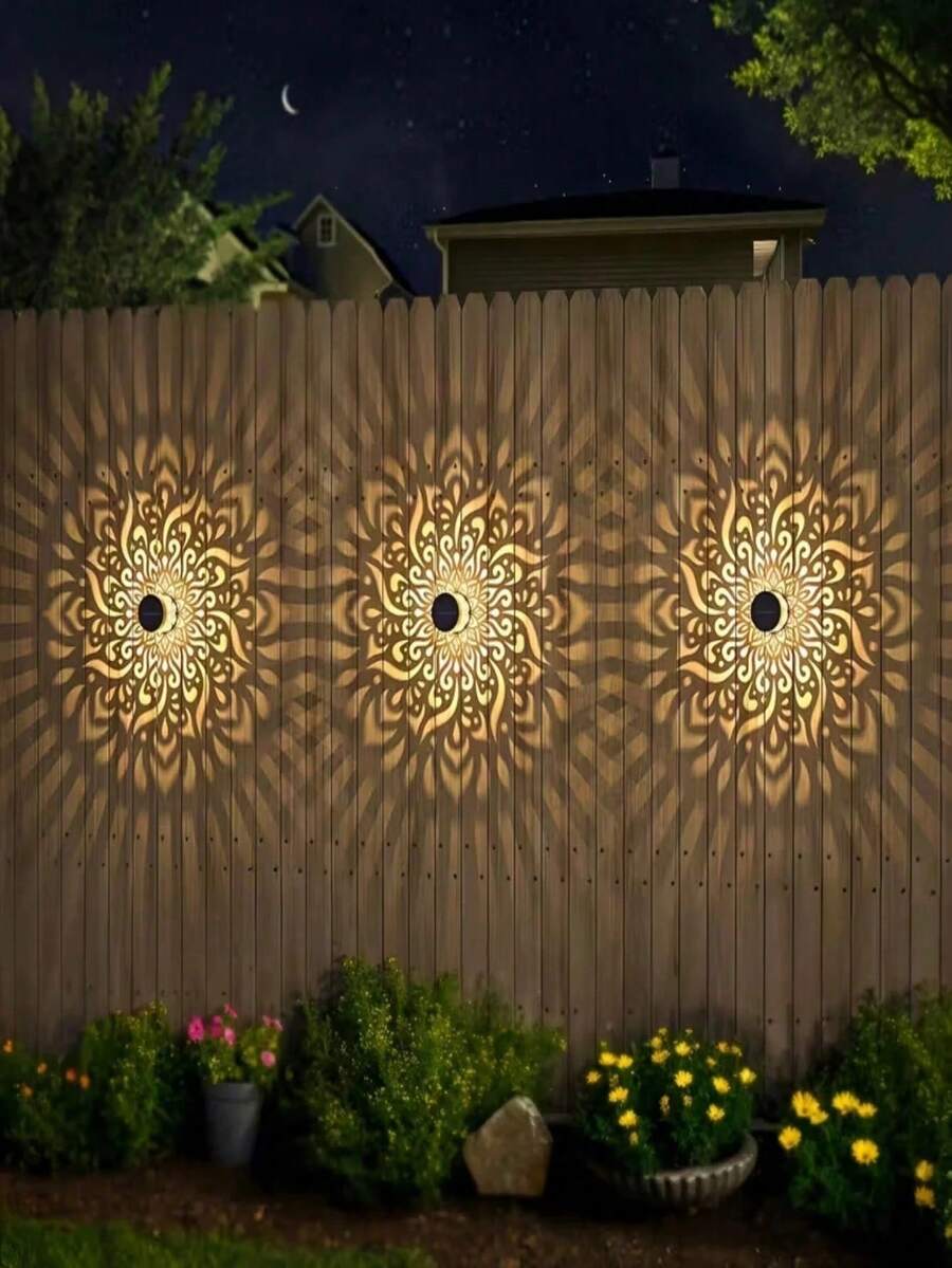 4pcs Solar Mandala Outdoor Wall Lights, Color-Changing Vintage Hollow ...