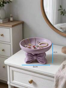 1pc Purple Bow-Shaped Jewelry Storage Tray, Desktop Earring Necklace Ring Jewelry Organizer, Vanity Decor Ornament, Entryway Key Small Item Storage Dish, Room Soft Decoration Home Accessory, Holiday Gift - Multicolor - View 4