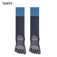 Women Color Block Knee High Five-Toe Non-Slip Yoga Socks, Grippy Silicone Sole Pilates Workout Socks - Multicolor - View 15