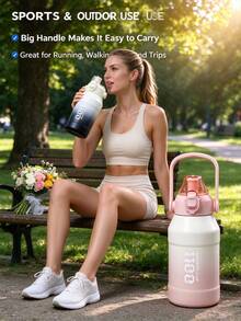 1pc Large Capacity Sports Insulated Tumbler With Portable Handle And Flip Straw Lid, Reusable Thermal Container For Cold And Hot Drinks, Suitable For Gym, Camping, Travel And Car Use, Multiple Colors Available, Meets Daily Beverage Needs - Multicolor - View 4