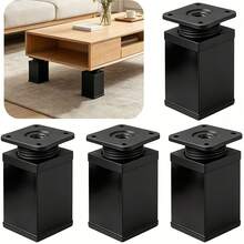 4pcs Adjustable Furniture Legs, Square Furniture Riser Legs/Legs, Heavy Duty Table Leg Extension, Metal Cabinet Feet; Suitable For Coffee Table, Cabinet, Desk, Sofa And Shelf; Non-Slip Base - Black - View 2