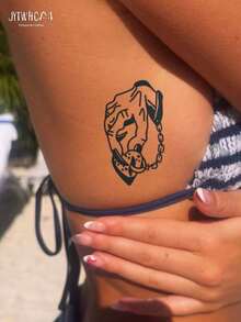 1pc Minimalist Y2K Small Pattern Temporary Tattoo, Unisex, Easy To Apply, Lasts 7-14 Days On Skin, Suitable For Beach, Party, Body Decoration - Blue - View 4