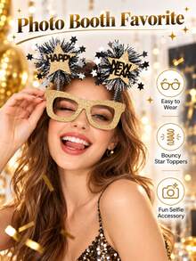 Christmas Glasses Frame Cute New Year Glitter Decor Accessories Suitable For Holiday Party Gifts And Party Photo Props - Multicolor - View 2