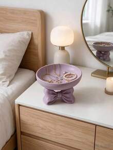 1pc Purple Bow-Shaped Jewelry Storage Tray, Desktop Earring Necklace Ring Jewelry Organizer, Vanity Decor Ornament, Entryway Key Small Item Storage Dish, Room Soft Decoration Home Accessory, Holiday Gift - Multicolor - View 7