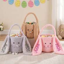 TONGFANTECH Customizable Text Long-Eared Rabbit Storage Basket, Multi-Functional Home Storage, Easter Egg Hunt Hand-Carried Basket - Multicolor - View 10