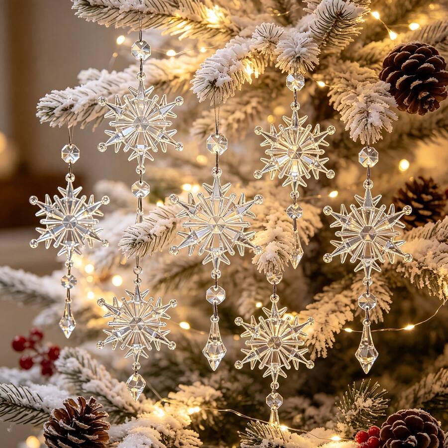 7pcs/1pc Snowflake Decorations, Christmas Tree Hanging Ornaments, Suitable For Holiday Decor, Outdoor Decor, Home Decor, Party Decor, Wedding Decor, Christmas Decor, Halloween Decor - A - View 1