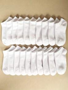 30/20/10/1 Pair Unisex Short Socks, Soft Elastic Breathable, Black White Gray Solid Color, Ribbed Cuff, Lightweight Casual Sports Socks - Black - View 3