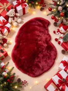 1pc Red Christmas Hat Shaped Faux Rabbit Fur Rug, Hand-Cut With 1-5cm Error, Suitable For Autumn/Winter, Christmas Decoration Carpet, Bedroom Decor, Small Rug, Carpet, Home Decor, Living Room Rug, Living Room Small Rug, Bedroom Carpet, Living Room Home Decor, Outdoor Rug, Washable Carpet - A - View 4