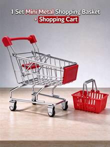 1PC/Mini Metal Shopping Cart Supermarket Trolley, Role Play Toy Dollhouse Decoration Random Color Birthday Gift Holiday Gift Perfect Gift Gift Toy - Multicolor - View 3