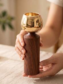 Wood & Gold Metal Candlestick Holder, Retro Table Candle Holder Decor For Wedding, Dining Room, Home Decor,Wood & Gold Metal Candlestick Holder, Retro Table Candle Holder Decor For Wedding, Dining Room, Home Decor. - Fashionable Light Luxury Style - View 19