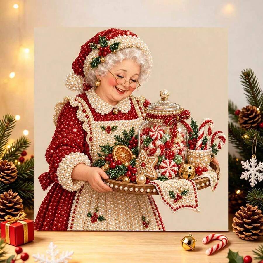 رسمة الماس DIY لعيد الميلاد للجدة، مع إطار داخلي، مناسبة للبالغين والمبتدئين، مزينة باللؤلؤ، هدية ديكور حائط احتفالية، ديكور منزلي، حرفة ديكور العطلات، طقم رسم الماس للبالغين - أطقم - مشاهدة 1