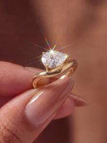 1pc Polished Teardrop Rhinestone Women's Ring, Elegant & Unique, Suitable For Party And Ball Wear, Exquisite Jewelry Gift, Perfect Choice For Girlfriend Or Anniversary - Glossy Water Drops - View 3