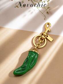 Novachic 1PC Handmade Chili Pepper Green Bag Charm, Vacation Style, Suitable For Summer Vacation, Beach, Seaside (Charm Only, No Bag Included) - Green - View 2