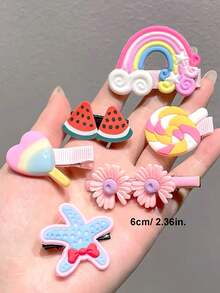 56/28/14pcs/Set Girls Cartoon Fruit Rainbow Hair Clips, Cute Dopamine Fresh Style Hair Clips - Suitable For Girls And Women, Perfect For Daily Wear, Vacation, Back To School Season, Random Styles - Multicolor - View 5