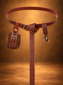 3pcs Medieval Embossed PU Leather Belt Set, Vintage Renaissance Viking LARP Belt With Pouch, Unisex Cosplay Costume Accessory - A - View 11