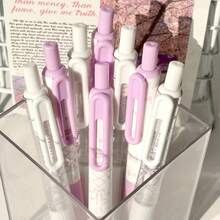 4 buah/Paket Pulpen Gel Klik Bentuk Pita 0,5mm Ungu Set Alat Tulis Siswa Lucu, Gaya Feminin Pulpen Tulis untuk Belajar dan Kantor, Kotak Hadiah - Set - View 5
