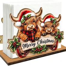 Christmas Highland Cow Wooden Napkin Holder, Merry Christmas Table Tissue Storage Rack, Xmas Tabletop Decor, Holiday Party Kitchen Dining Table Decoration, Gift For Family Friends, Winter Farmhouse Home Decor - View 7