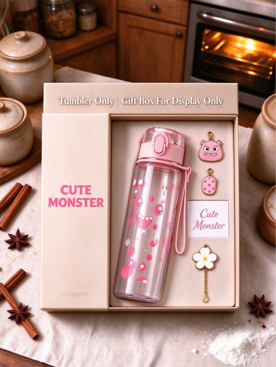 1pc 500ml Pink Floral Pattern Water Bottle, Summer Water Bottle Valentine's Day Gift For Best Friend Birthday Holiday Gift For Drinking Iced Coffee Oat Milk, Minimalist Transparent Plastic Water Cup Suitable For Office, Car, Camping, Minimalist Style Coffee Lover Gift