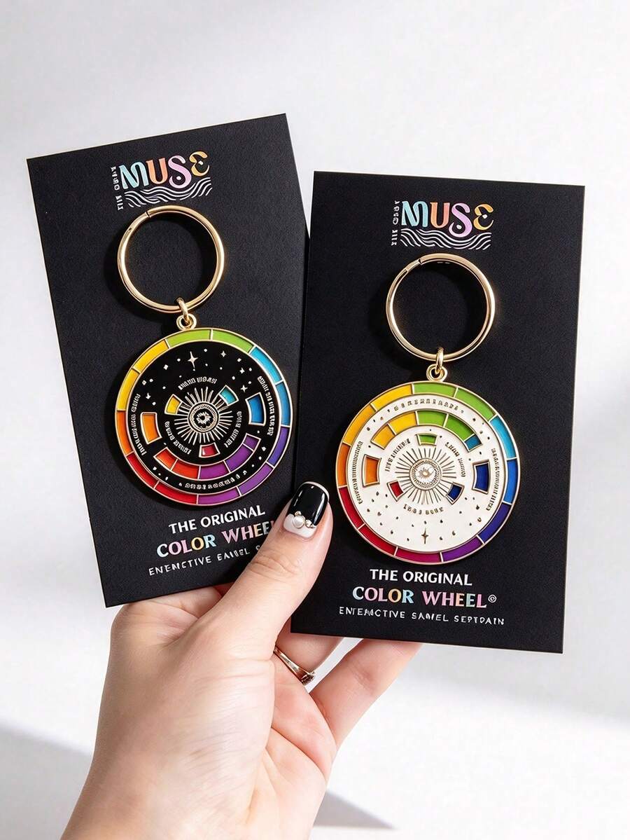 Color Wheel© Black/Gold Or White/GoldInteractive Keychain ORIGINAL, Moving JewelryAccessory, Creative Artist Gift, Art InteractiveSpinner