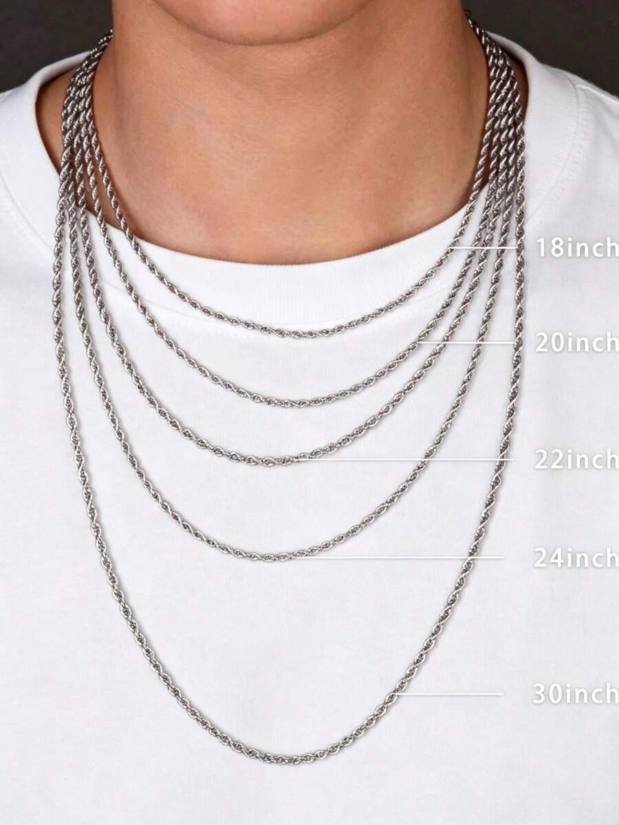 4mm/3mm Stainless Steel Twist Chain Necklace, Single Pack, Unisex, Silver Chain, 18/20/22/24 Inches, Holiday/Birthday Gift - Multicolor - View 1