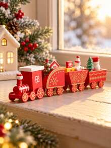 1pc Christmas Mini Train Figurine, Holiday Party Tabletop Decor, Red Tone Snowflake Snowman Christmas Tree Train Shaped Ornament, Dining Table Centerpiece, Party Backdrop Home Decor, Suitable For Fireplace, Windowsill, Desktop, Holiday Home, Bedroom, Living Room Christmas Tabletop Decoration, Gift - Style 4 - View 3