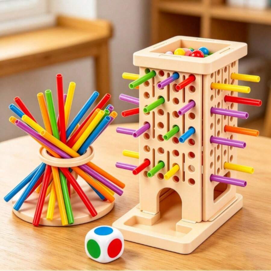 多模式堆疊塔與拉桿遊戲-培養兒童邏輯思考能力的教育玩具,適合男孩與女孩,感恩節、萬聖節或聖誕節的完美禮物 - 彩色 - 查看 1