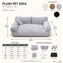 Thickened Reinforced Plaid Velvet Pet Sofa Bed, Comfortable Non-Slip Cat Dog Resting Nest, Modern Indoor Furniture - White - View 3