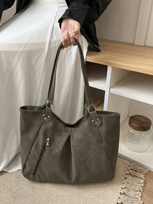 1pc Black And White Polka Dot Women's Shoulder Bag, Top Zipper + Side Zipper, Star Pendant, Large Capacity - Green - View 2