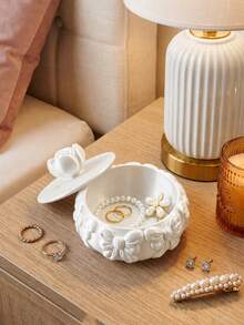 3D Printed Rose Top Jewelry Box, Outer Wall Surrounded By 3D Bow Relief, Soft Pink. With Lid Dust-Proof Design, Properly Store Rings, Necklaces, Earrings, Romantic And Exquisite, High-Value Storage Item For Girls' Vanity. - Multicolor - View 2